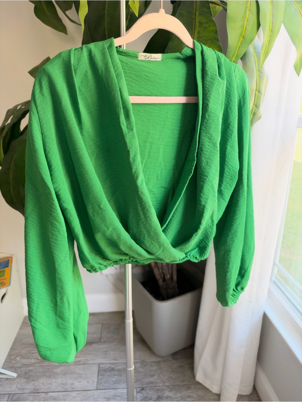 Draped Wrap Crop Top in Vibrant Green